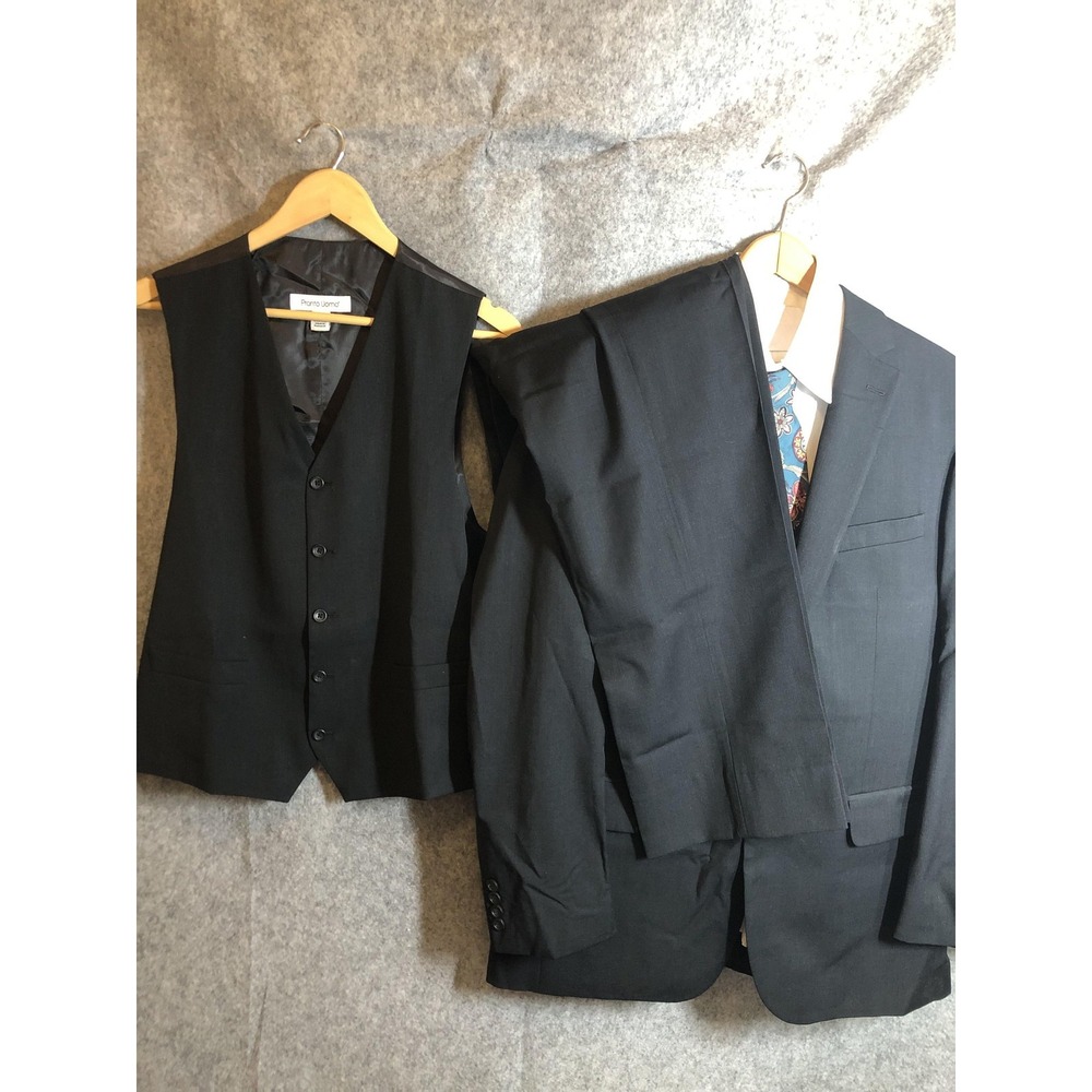 Pronto Uomo Suit Mens 36R 36x31 Gray Wool 3 Piece Vest Business Formal Classic